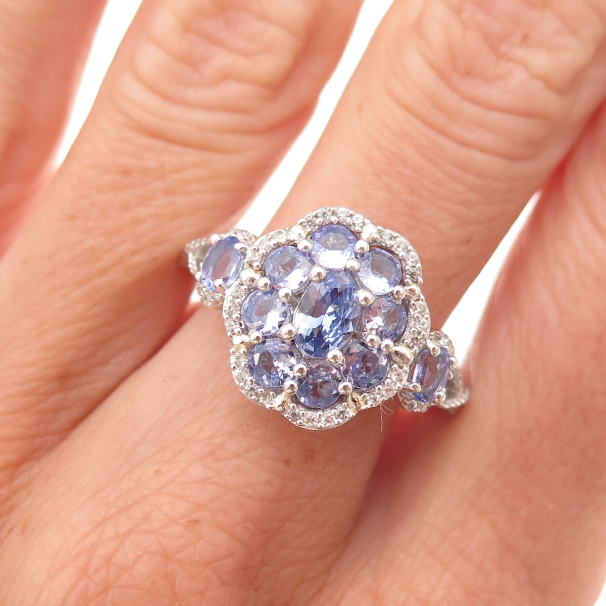 Chuck Clemency 925 Sterling Silver Real Tanzanite & White Topaz Ring Size 8