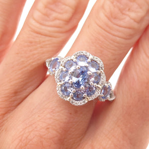 Chuck Clemency 925 Sterling Silver Real Tanzanite & White Topaz Ring Size 8