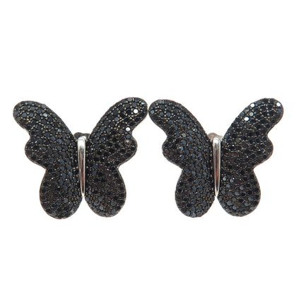 925 925 Sterling Silver Black C Z Butterfly Stud Earrings