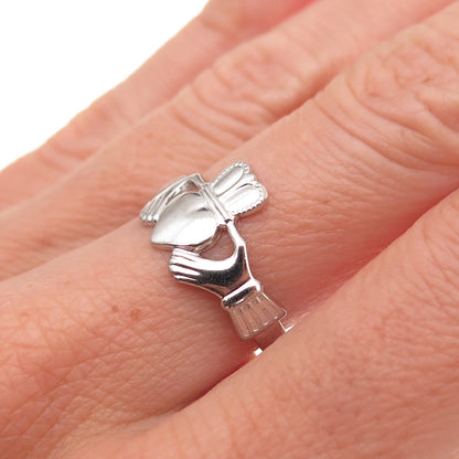 Beau 925 Sterling Silver Vintage Irish Claddagh Oxidized Ring Size 7