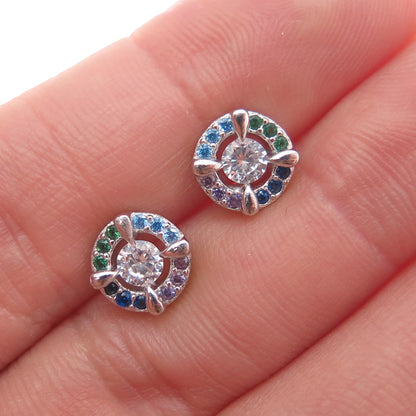 925 Sterling Silver Round-Cut Multi-Color C Z Stud Earrings