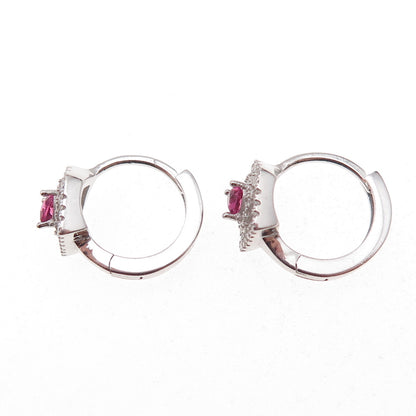 925 Sterling Silver Pink & White C Z Heart Hoop Earrings