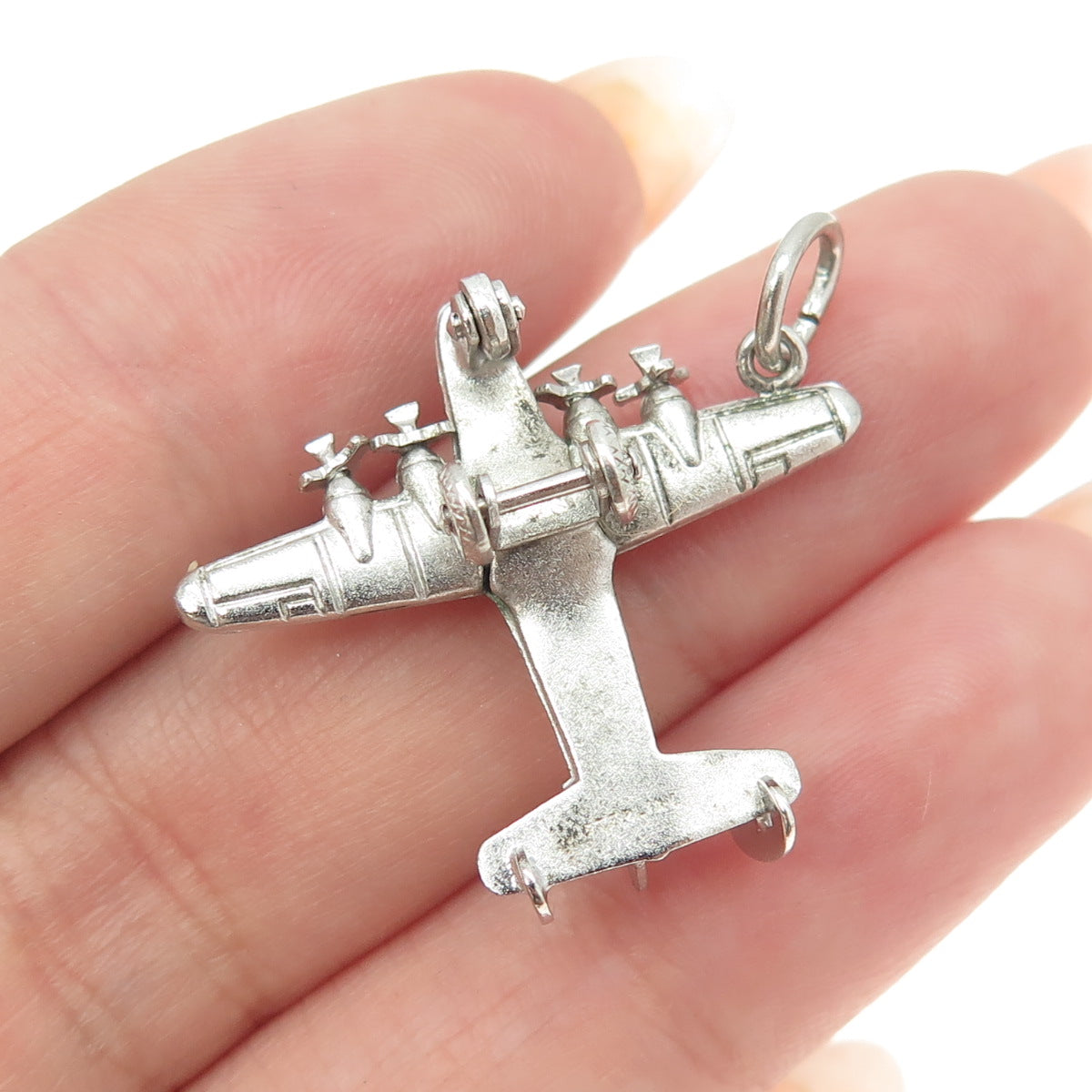 925 Sterling Silver Antique Art Deco Four-Engine Bomber Charm Pendant