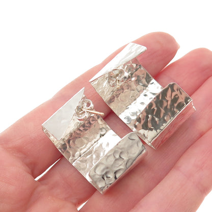 SUZENNE 925 Sterling Silver Gold Posts Vintage Modernist Hammered Hoop Earrings