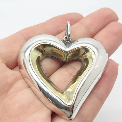 925 Sterling Silver 2-Tone Vintage Mexico Open Heart Pin Brooch