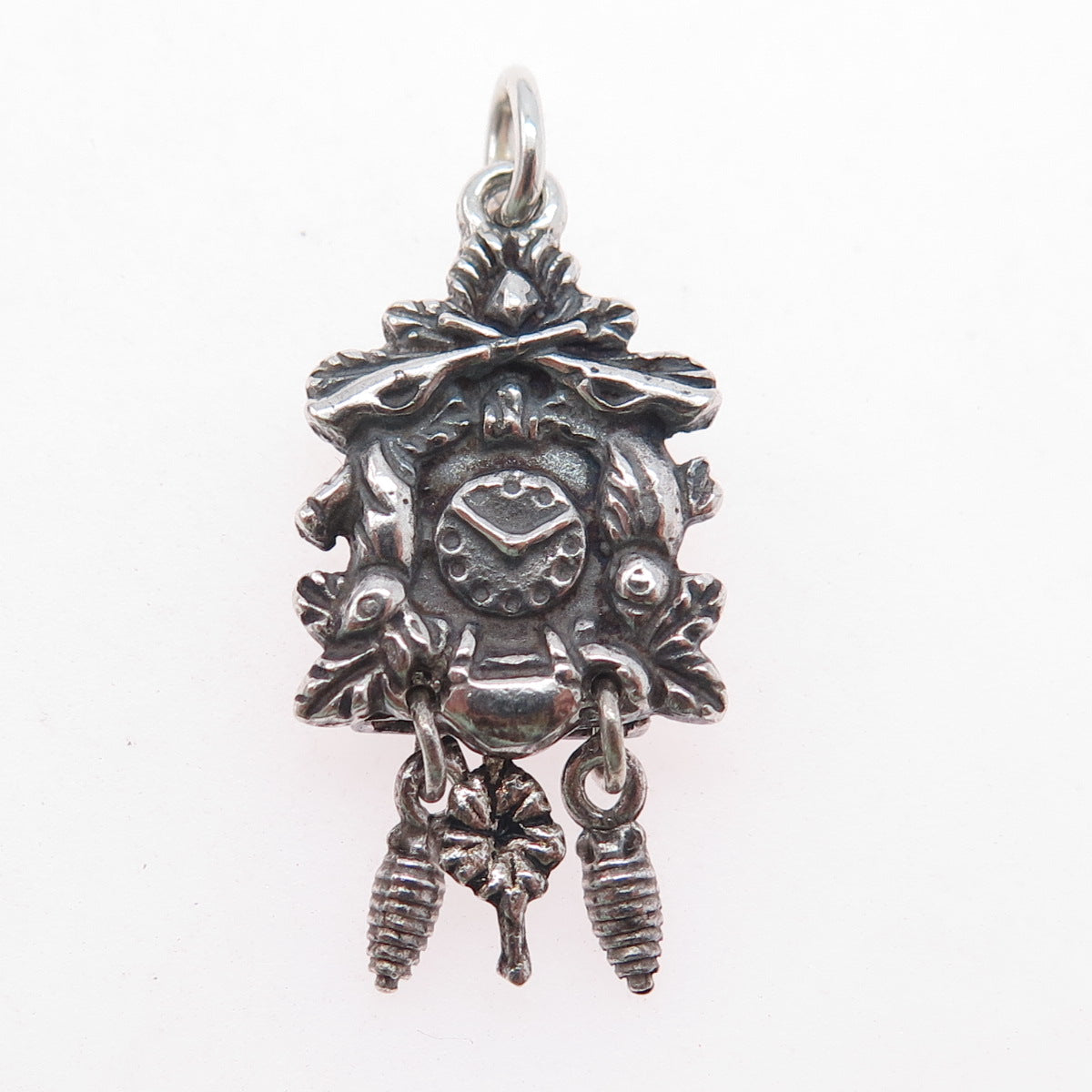 Fritz Reu & Co. 800 Silver Vintage Cuckoo Clock Oxidized Charm Pendant