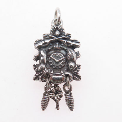 Fritz Reu & Co. 800 Silver Vintage Cuckoo Clock Oxidized Charm Pendant