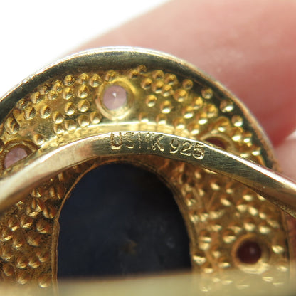 DSMK 925 Sterling Silver Gold Plated Real Sapphire Topaz Oxidized Ring Size 7.25