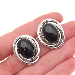 Peter Brams 925 Sterling Silver 14K Gold Posts Vintage Real Black Onyx Earrings