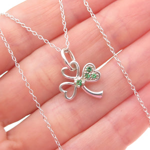 Solvar 925 Sterling Silver Real Chrome Diopside Clover Cable Chain Necklace 18"