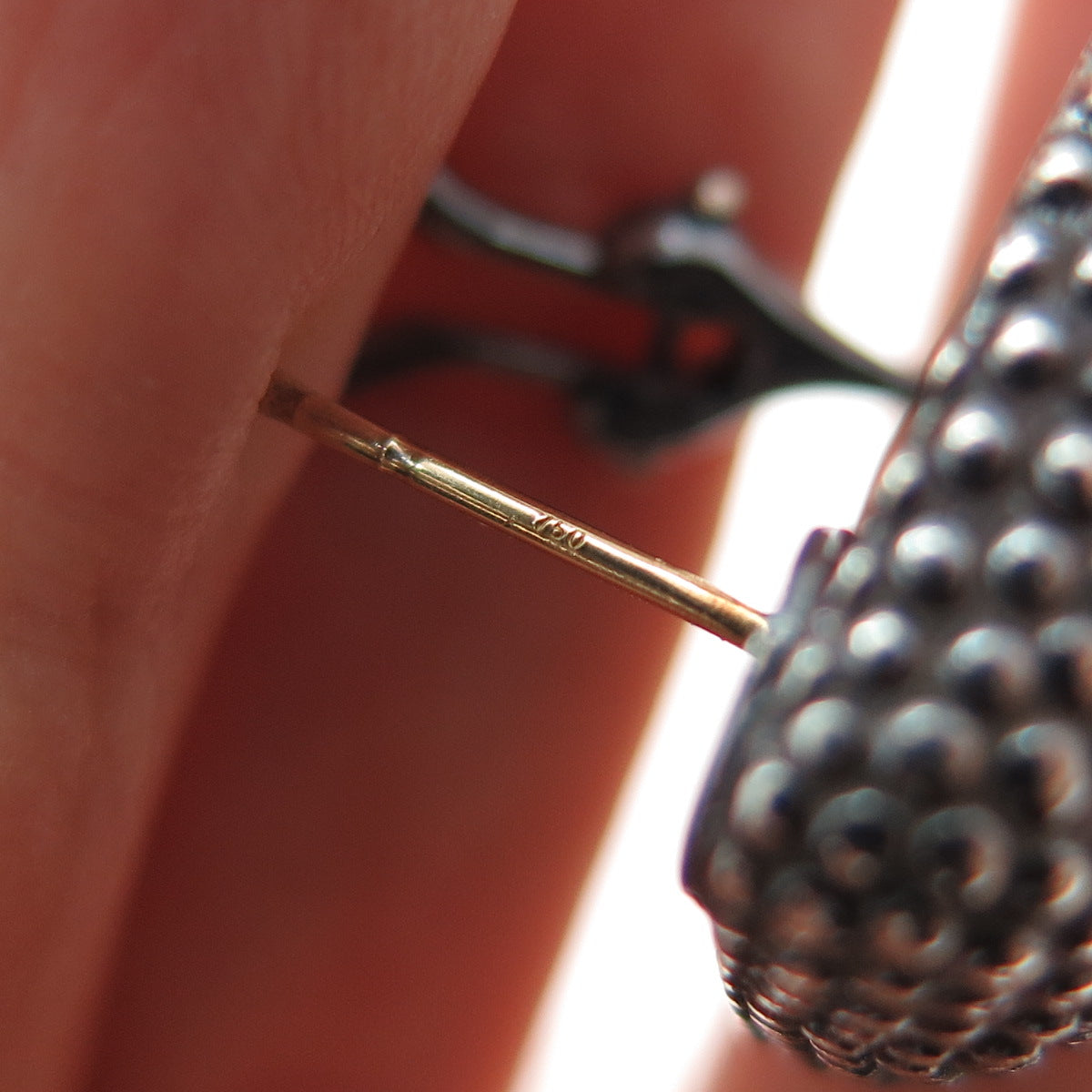 ADORNIS Sterling 18K Gold Posts Vintage Granulated Oxidized Omega Back Earrings