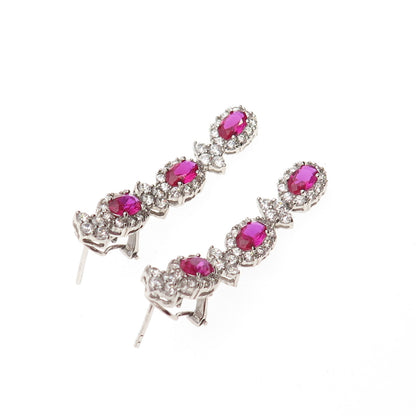 925 Sterling Silver Lab-Created Ruby & C Z Bohemian Omega Back Earrings