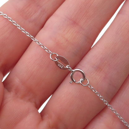 925 Sterling Silver Real Round-Cut Diamond Heart Cable Chain Necklace 18"