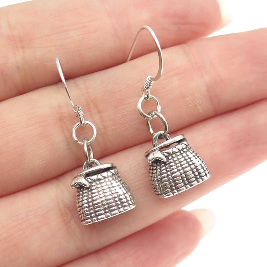 SUNWEST 925 Sterling Silver Vintage Picnic Basket Dangling Earrings