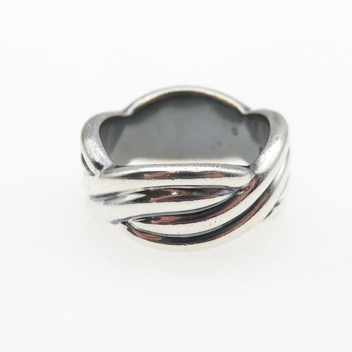 925 Sterling Silver Vintage Modernist Woven Oxidized Ring Size 7