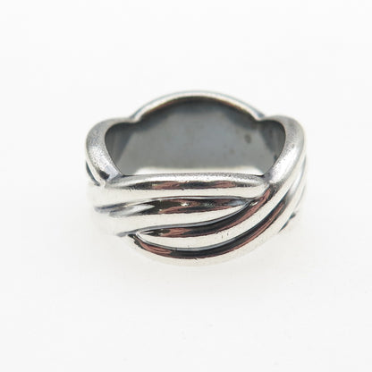 925 Sterling Silver Vintage Modernist Woven Oxidized Ring Size 7