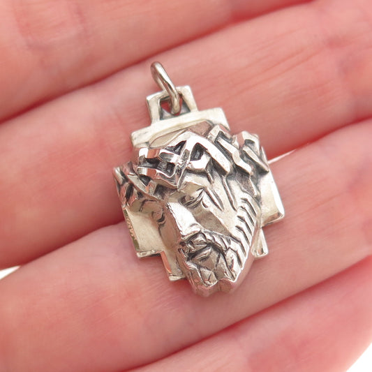 Creed 925 Sterling Silver Vintage Jesus Cross Oxidized Charm Pendant