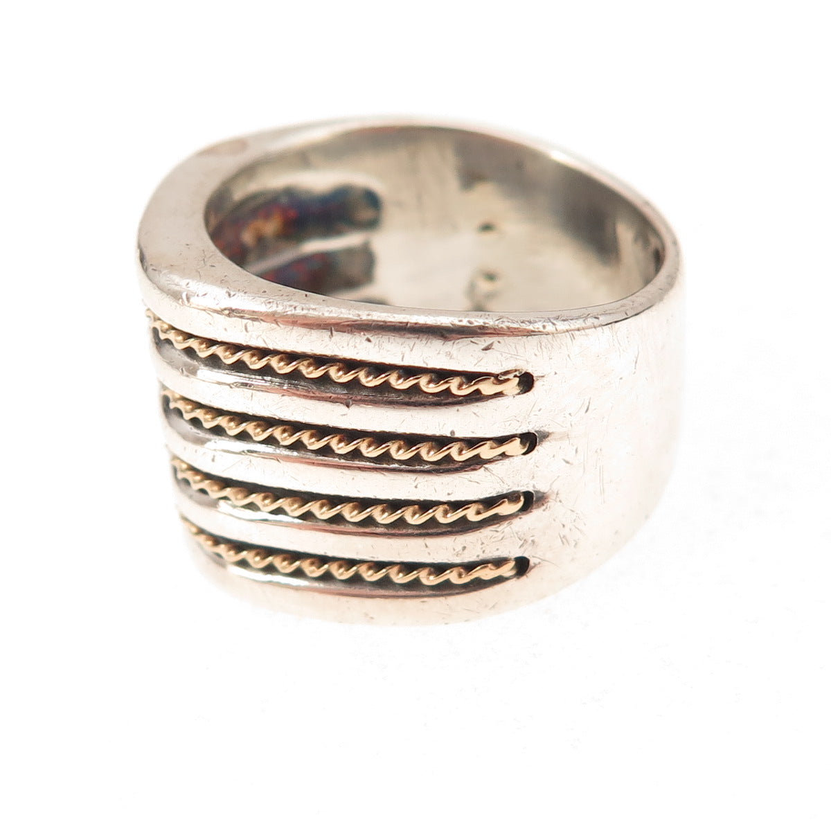 Chateau D’Argent 925 Sterling Silver 14K Gold Vintage Ribbed Ring Size 8