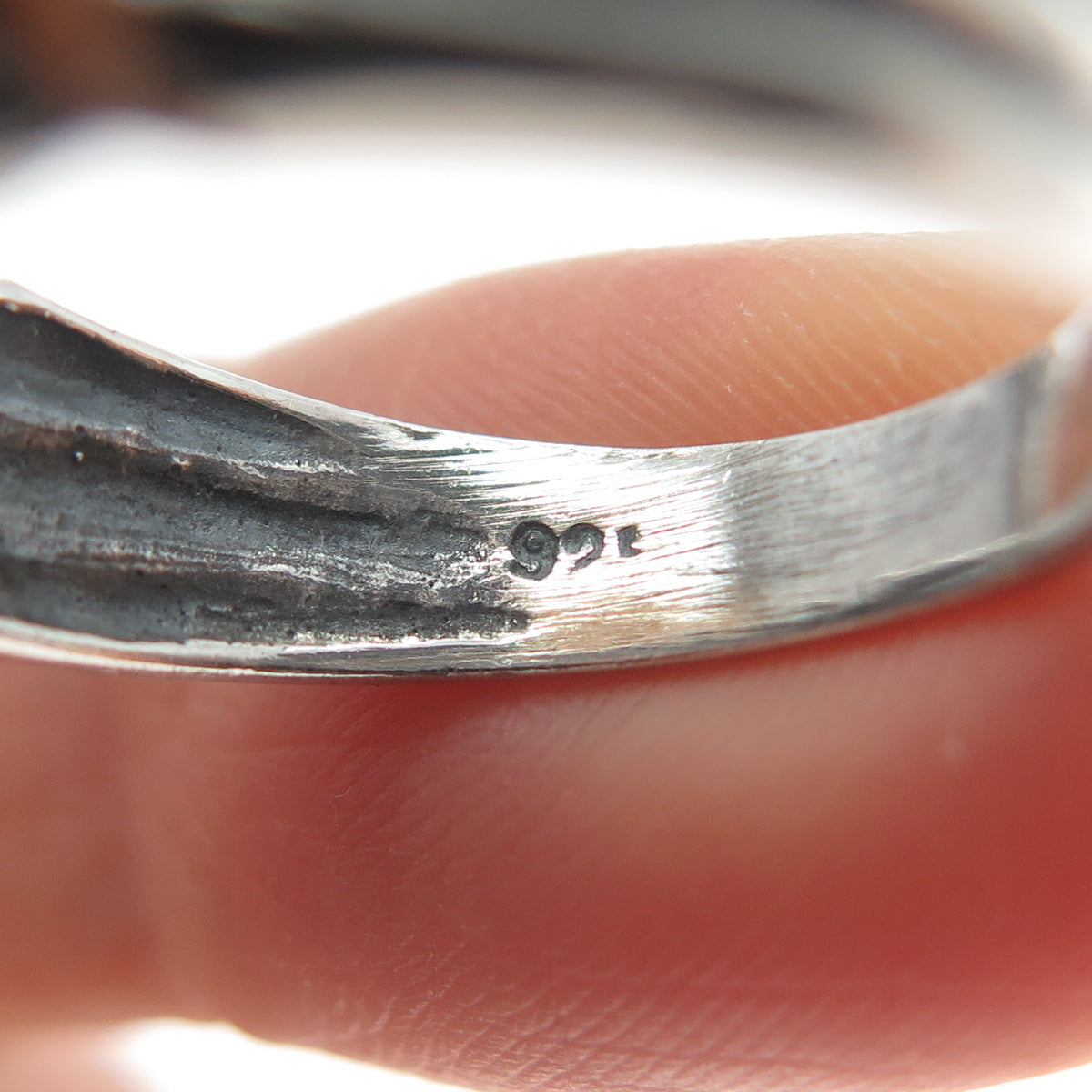 925 Sterling Silver Vintage Modernist Wheat Link Oxidized Ring Size 8.75