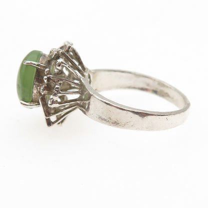 925 Sterling Silver Vintage Real Jade Modernist Ring Size 5.5