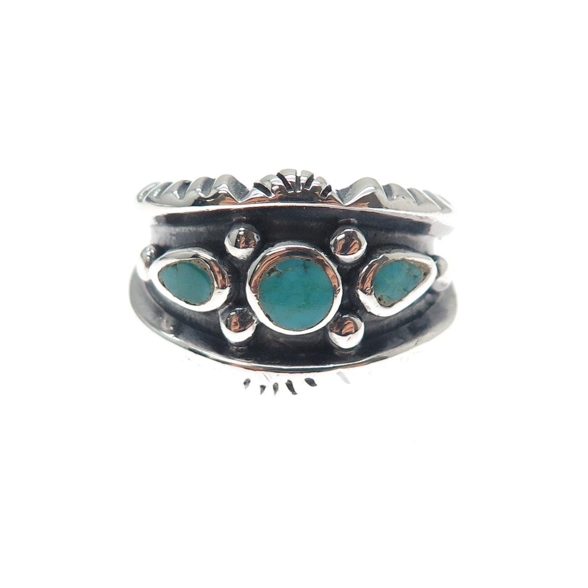 Old Pawn 925 Sterling Silver Vintage Southwestern Kingman Turquoise Ring Size 10