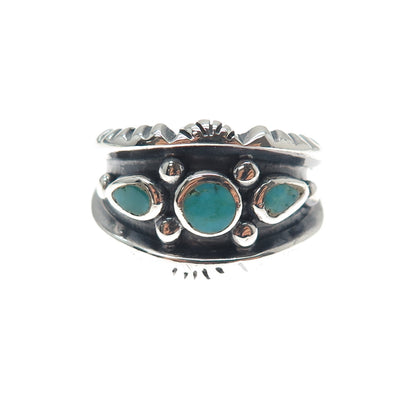 Old Pawn 925 Sterling Silver Vintage Southwestern Kingman Turquoise Ring Size 10