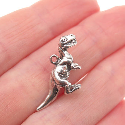 SHUBE 925 Sterling Silver Vintage T-Rex Dinosaur Oxidized 3D Charm Pendant
