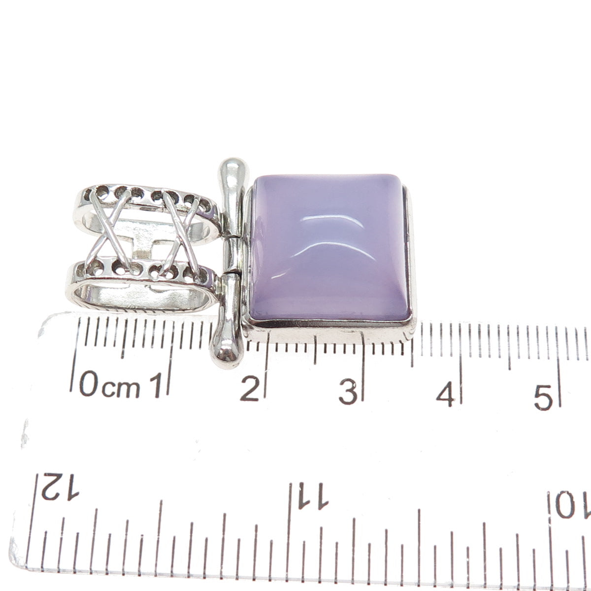 925 Sterling Silver Vintage Real Lavender Jade Modernist Slide Pendant