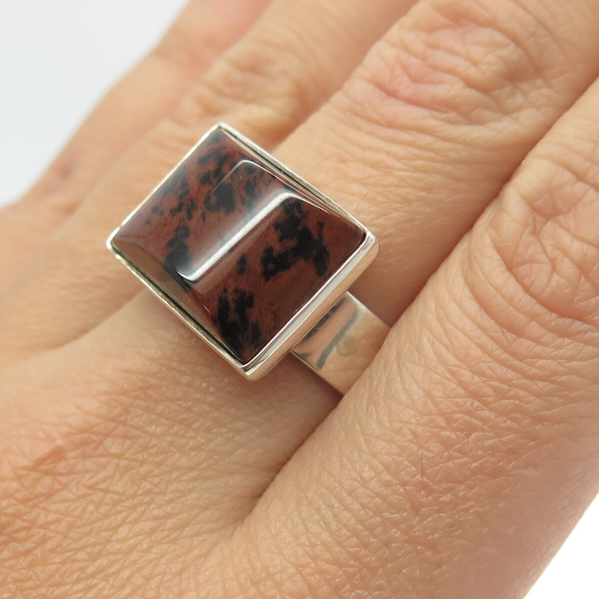 925 Sterling Silver Vintage Mexico Real Picture Jasper Gemstone Ring Size 9.25