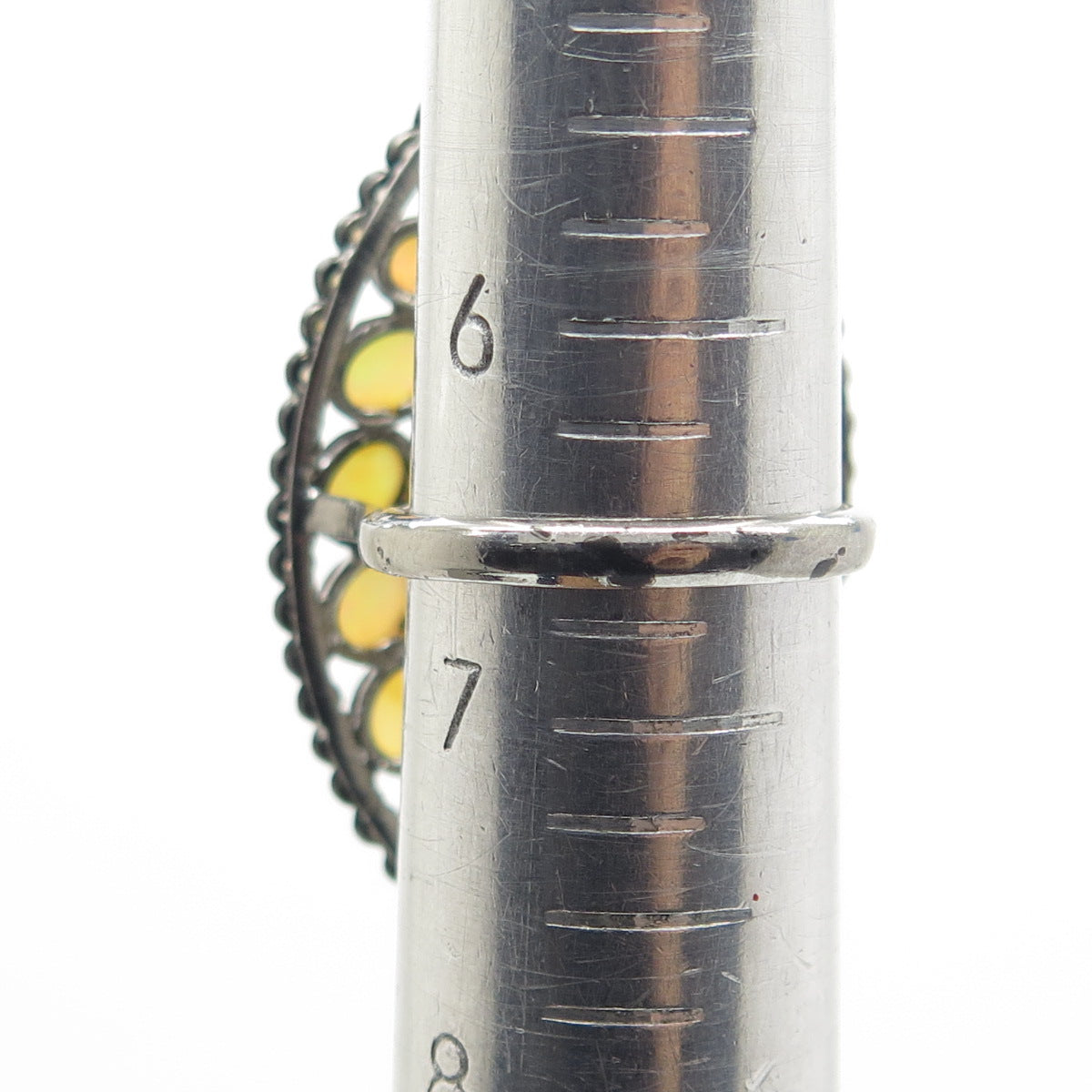 925 Sterling Silver Black Rhodium Real Diamond & Opal Cluster Ring Size 6.75