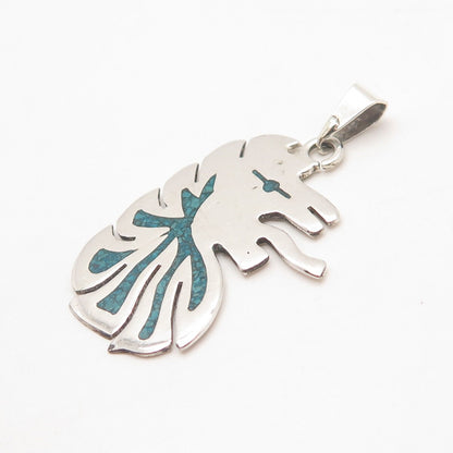 925 Sterling Silver Vintage Mexico Turquoise Gem Inlay Abstract Pendant