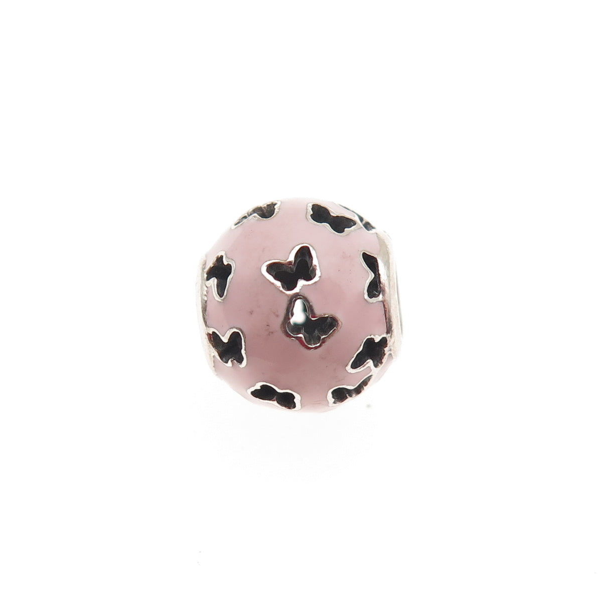 PANDORA 925 Sterling Silver Pink Enamel Fluttering Butterflies Slide Bead Charm