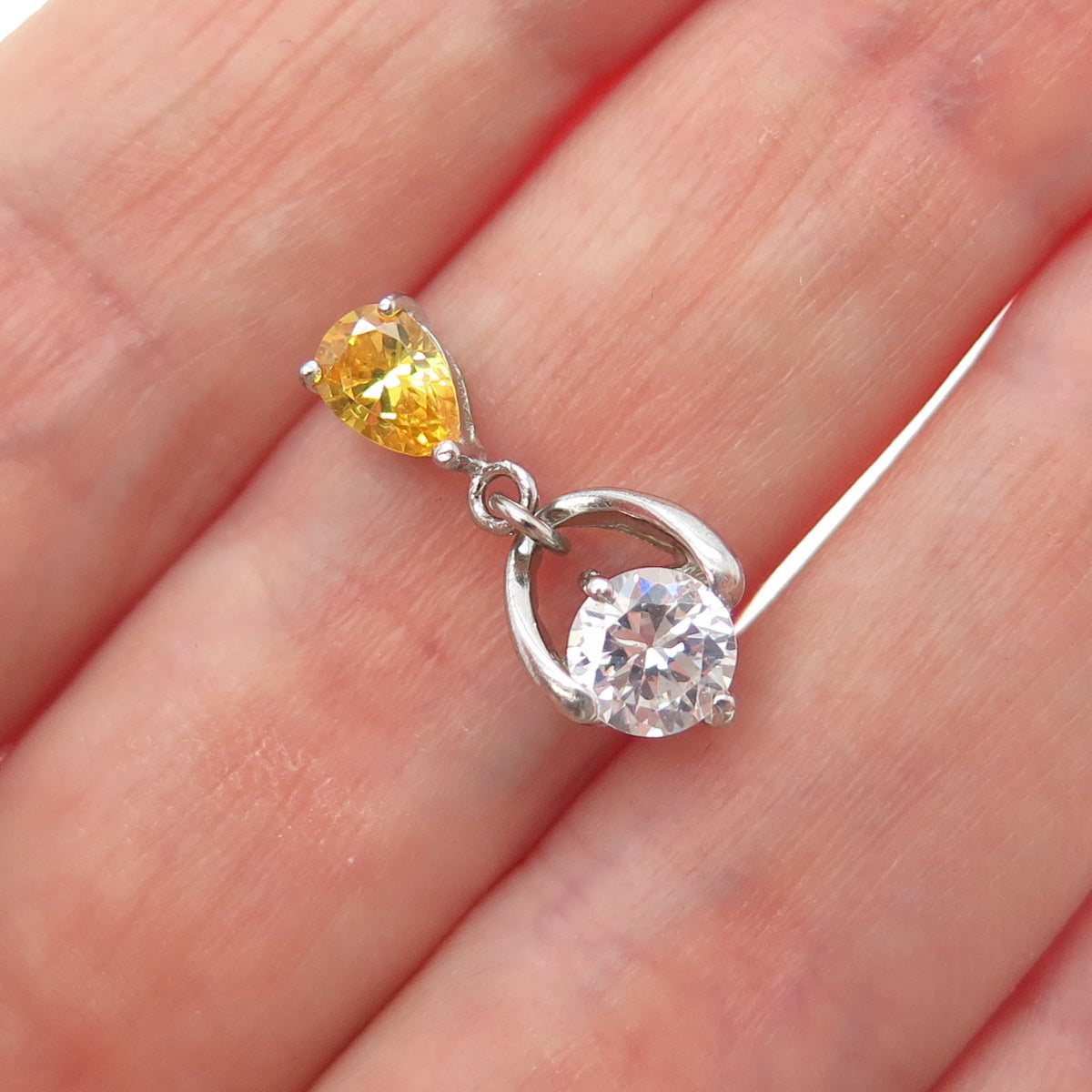 925 Sterling Silver Round-Cut White Pear-Cut Canary C Z Minimalist Slide Pendant