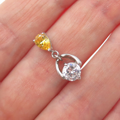 925 Sterling Silver Round-Cut White Pear-Cut Canary C Z Minimalist Slide Pendant