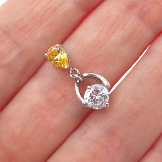 925 Sterling Silver Round-Cut White Pear-Cut Canary C Z Minimalist Slide Pendant