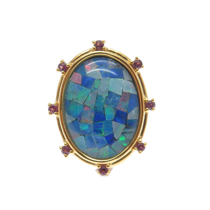 DASAN INC 925 Sterling Silver Gold Plated Real Opal Inlay & Amethyst Ring Size 5