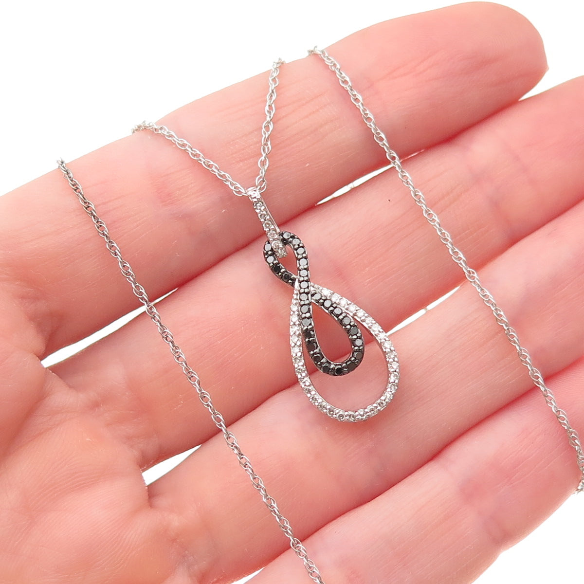Sun 925 Sterling Silver Real Black & White Diamond Infinity Chain Necklace 18"