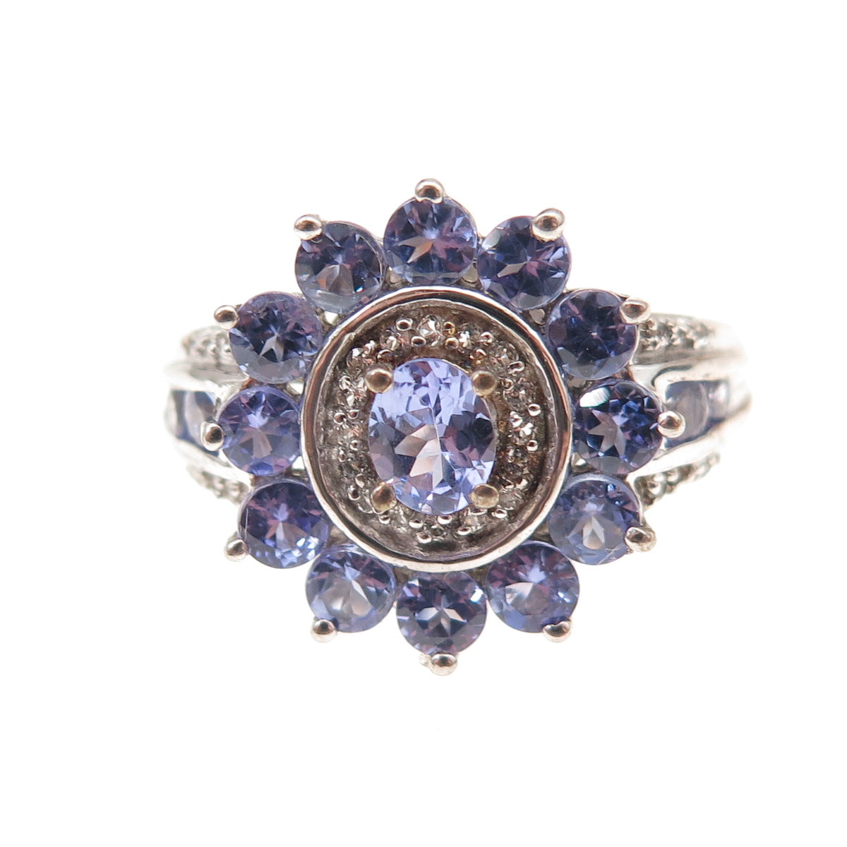 Chuck Clemency 925 Sterling Silver Real Tanzanite & White Topaz Ring Size 8.25