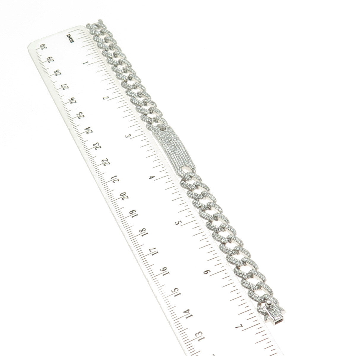 925 Sterling Silver Round-Cut C Z Cuban Link ID Bracelet 7"