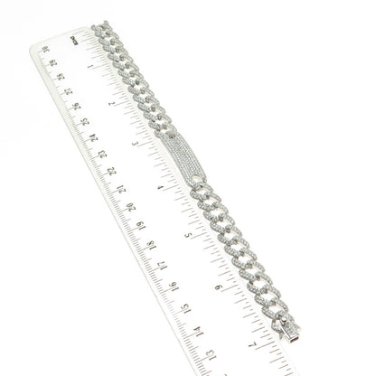 925 Sterling Silver Round-Cut C Z Cuban Link ID Bracelet 7"