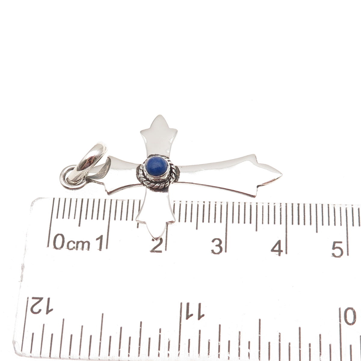 925 Sterling Silver Vintage Real Lapis Cross Charm Pendant