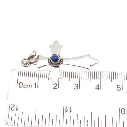 925 Sterling Silver Vintage Real Lapis Cross Charm Pendant