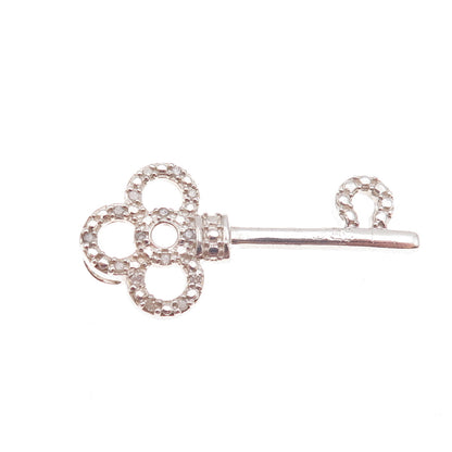 925 Sterling Silver Real Round-Cut Diamond Club Key Slide Charm Pendant