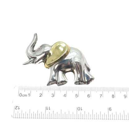 LATON 925 Sterling Silver 2-Tone Vintage Mexico Elephant Pin Brooch