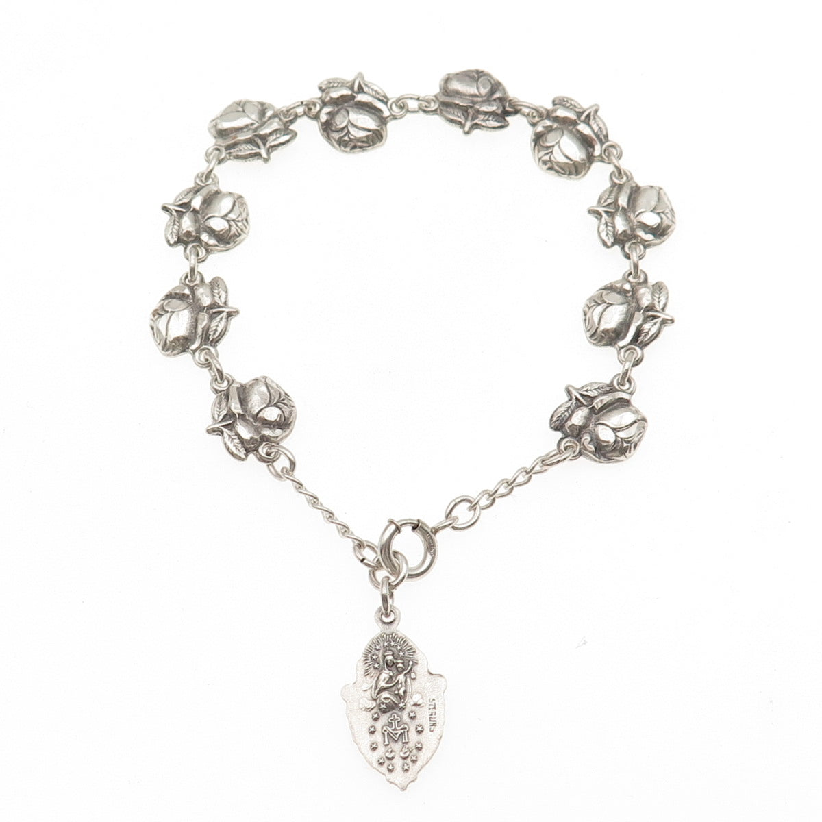925 Sterling Antique Art Deco St. Mary Christopher Joseph Michael Bracelet 7.5"