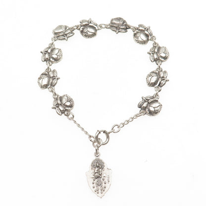 925 Sterling Antique Art Deco St. Mary Christopher Joseph Michael Bracelet 7.5"