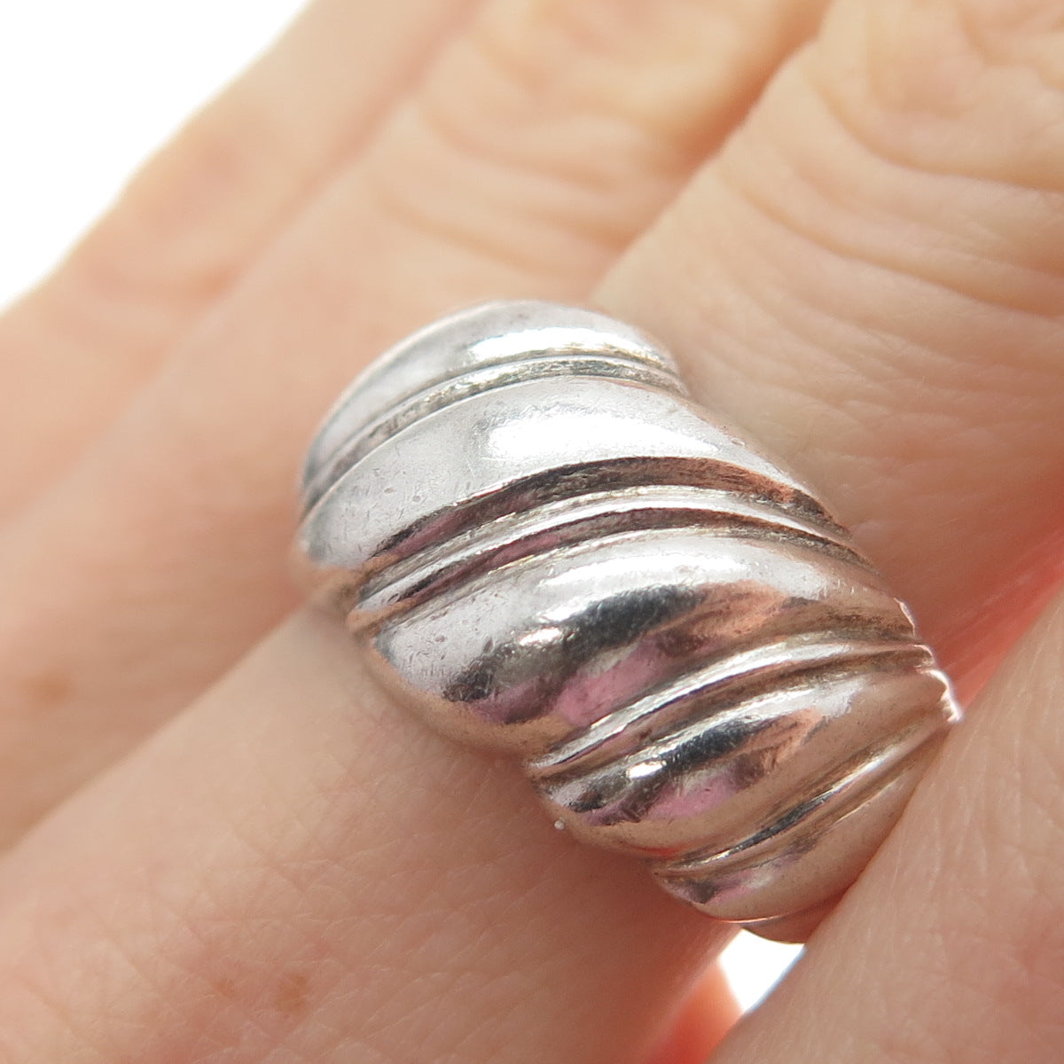 925 Sterling Silver Vintage Modernist Wavy Ring Size 7
