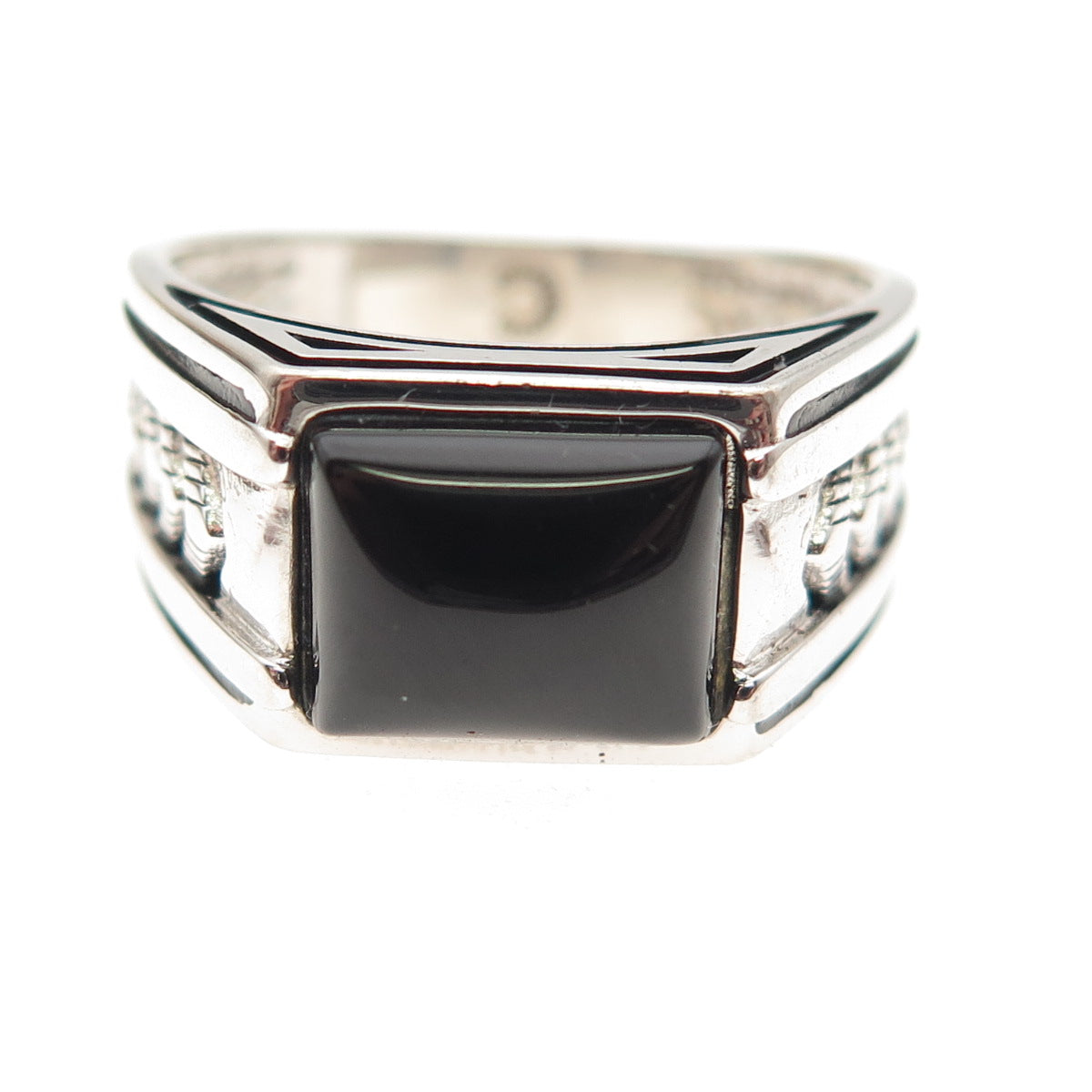 CHIMODA 925 Sterling Silver Real Black Onyx Arrow Ring Size 10.25