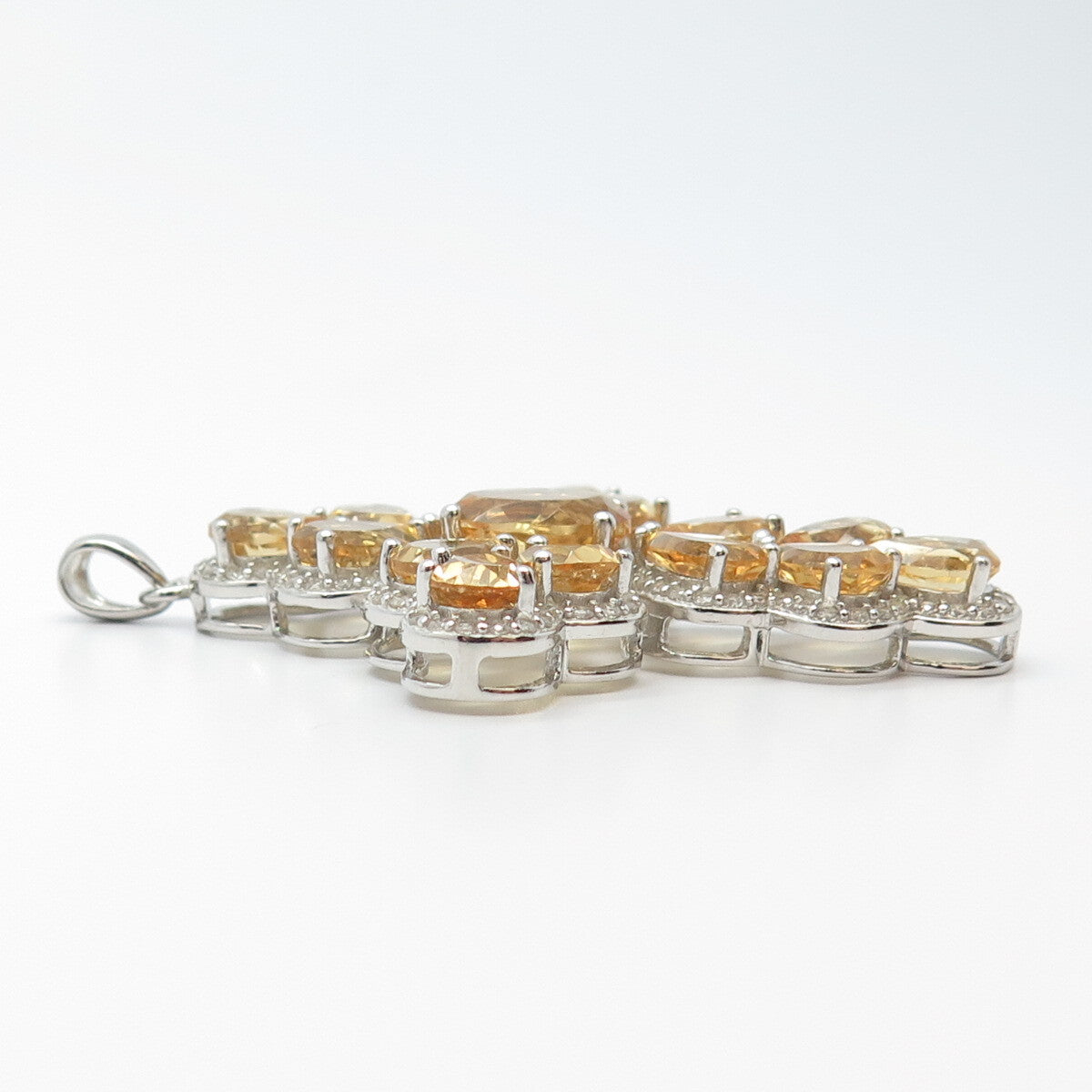 925 Sterling Silver Real Citrine Gemstone & C Z Cross Pendant