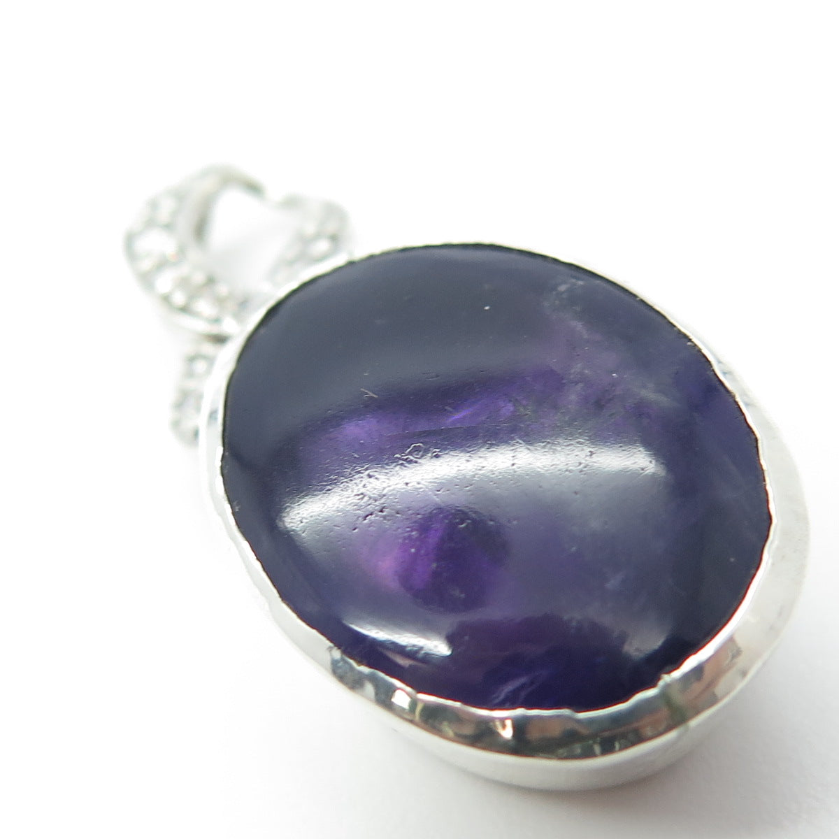 925 Sterling Silver Vintage Real Amethyst & C Z Oval Pendant